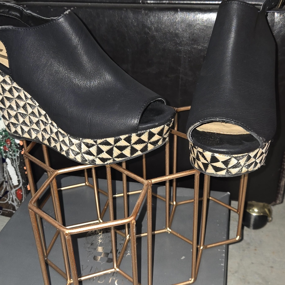 Black Peep-Toe Wedge Sandals